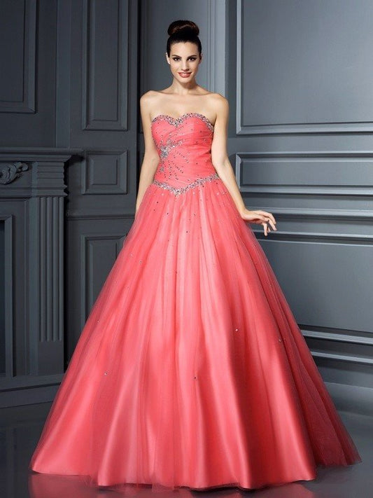 Ball Gown Sweetheart Beading Sleeveless Long Net Quinceanera Dresses DFP0003682