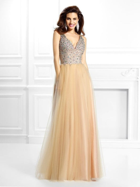 Ball Gown V-neck Beading Sleeveless Long Satin Quinceanera Dresses DFP0003084