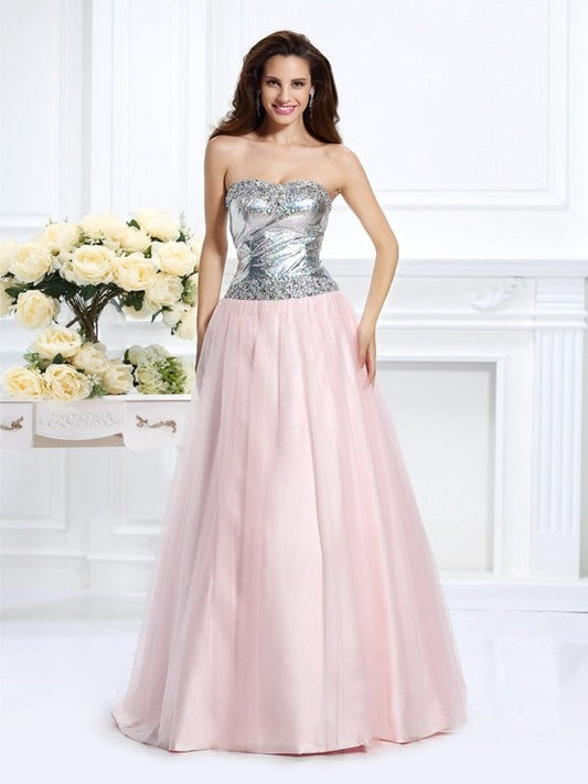 Ball Gown Sweetheart Beading Sleeveless Long Satin Quinceanera Dresses DFP0004304