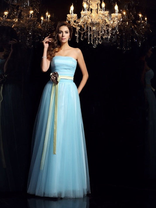 Ball Gown Strapless Sash/Ribbon/Belt Sleeveless Long Satin Quinceanera Dresses DFP0004221