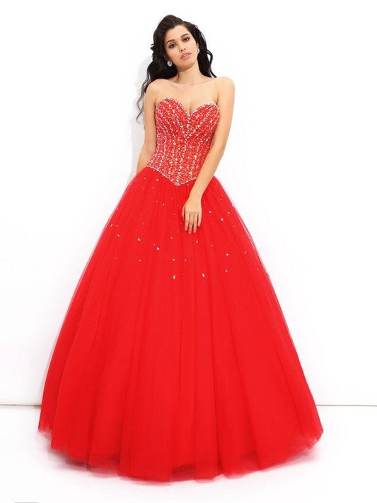 Ball Gown Sweetheart Beading Sleeveless Long Net Quinceanera Dresses DFP0002779