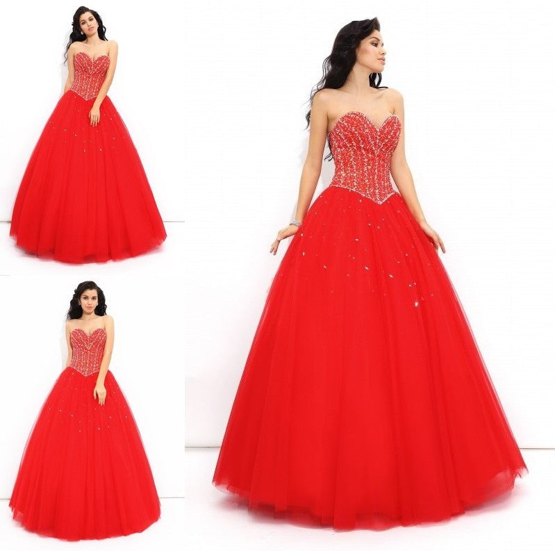 Ball Gown Sweetheart Beading Sleeveless Long Net Quinceanera Dresses DFP0002779
