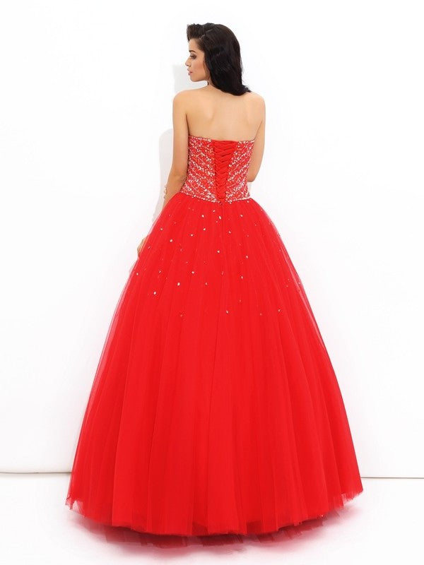 Ball Gown Sweetheart Beading Sleeveless Long Net Quinceanera Dresses DFP0002779