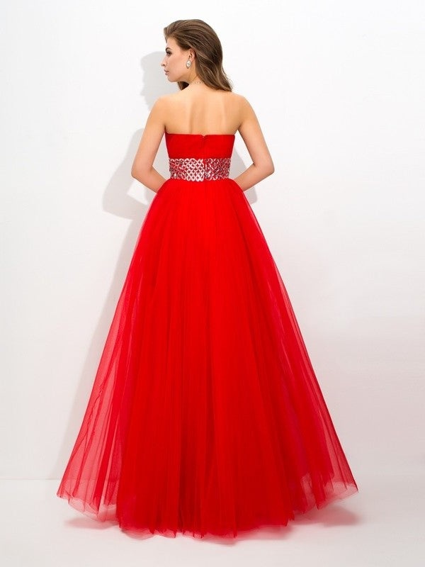 Ball Gown Strapless Beading Sleeveless Long Net Quinceanera Dresses DFP0003313