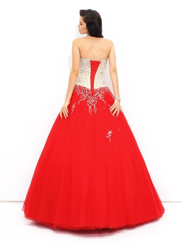 Ball Gown Sweetheart Beading Sleeveless Long Satin Quinceanera Dresses DFP0003205