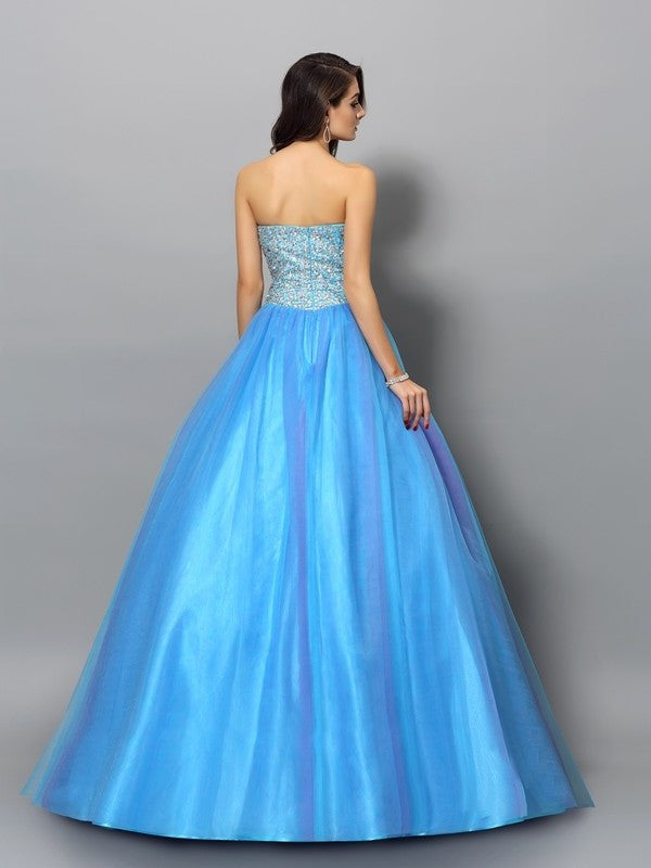 Ball Gown Sweetheart Beading Sleeveless Long Elastic Woven Satin Quinceanera Dresses DFP0003603