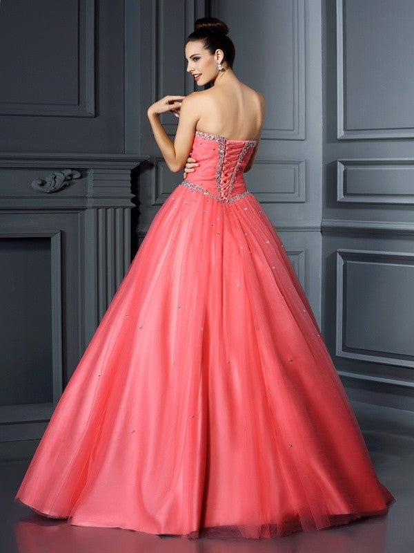Ball Gown Sweetheart Beading Sleeveless Long Net Quinceanera Dresses DFP0003682