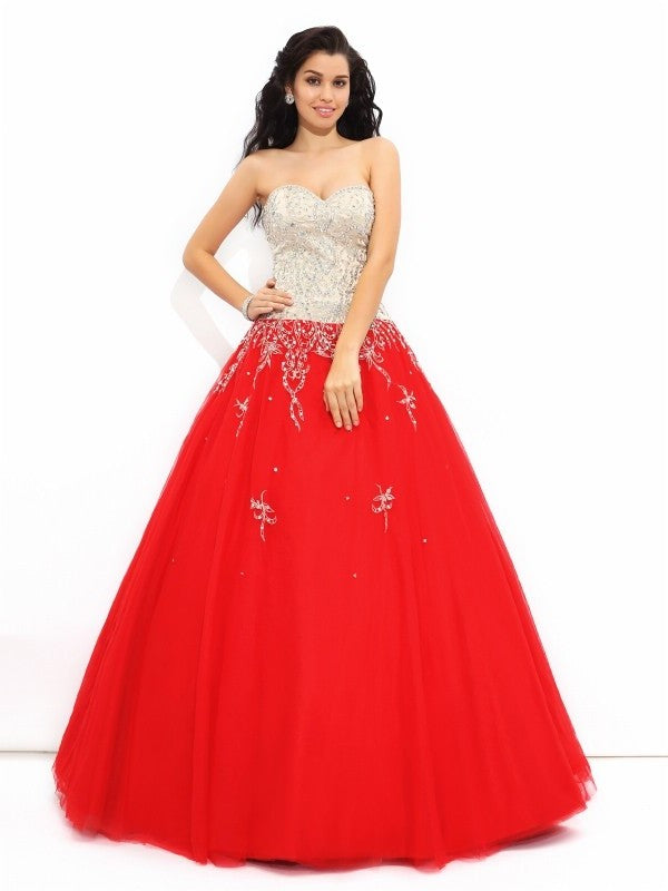Ball Gown Sweetheart Beading Sleeveless Long Satin Quinceanera Dresses DFP0003205