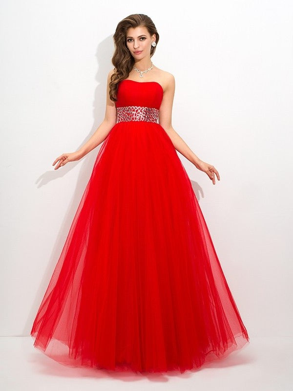 Ball Gown Strapless Beading Sleeveless Long Net Quinceanera Dresses DFP0003313