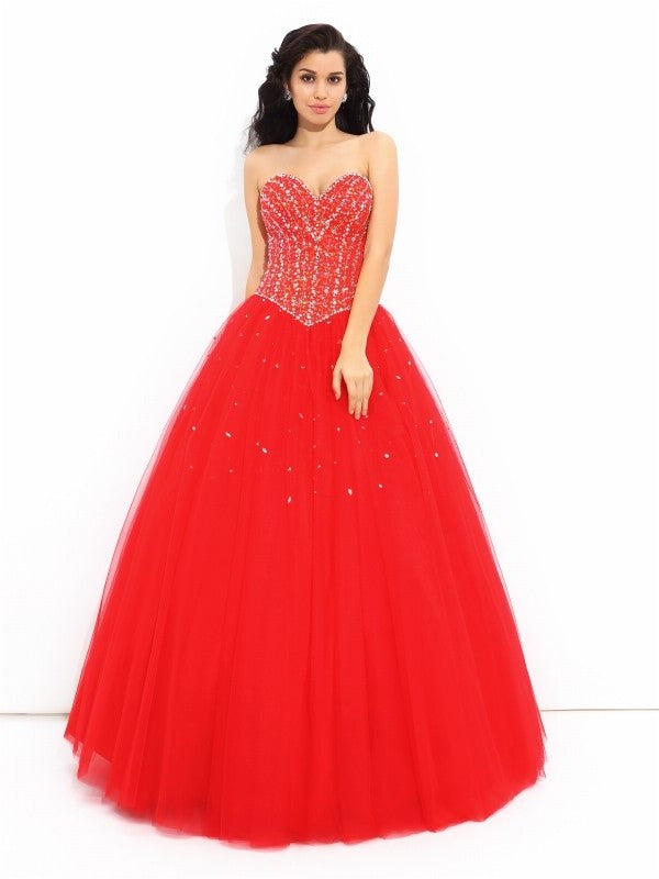 Ball Gown Sweetheart Beading Sleeveless Long Net Quinceanera Dresses DFP0002779