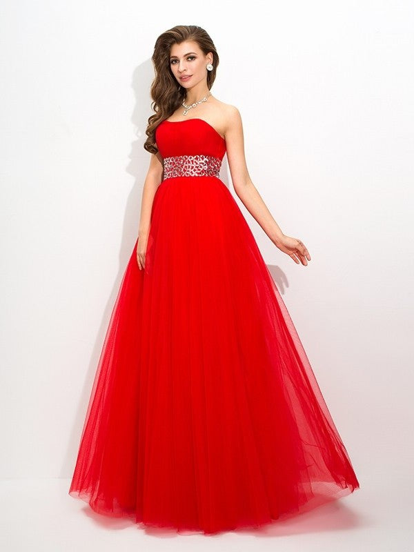 Ball Gown Strapless Beading Sleeveless Long Net Quinceanera Dresses DFP0003313