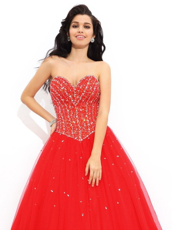 Ball Gown Sweetheart Beading Sleeveless Long Net Quinceanera Dresses DFP0002779