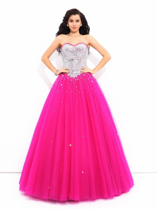 Ball Gown Beading Sweetheart Sleeveless Long Satin Quinceanera Dresses DFP0003042
