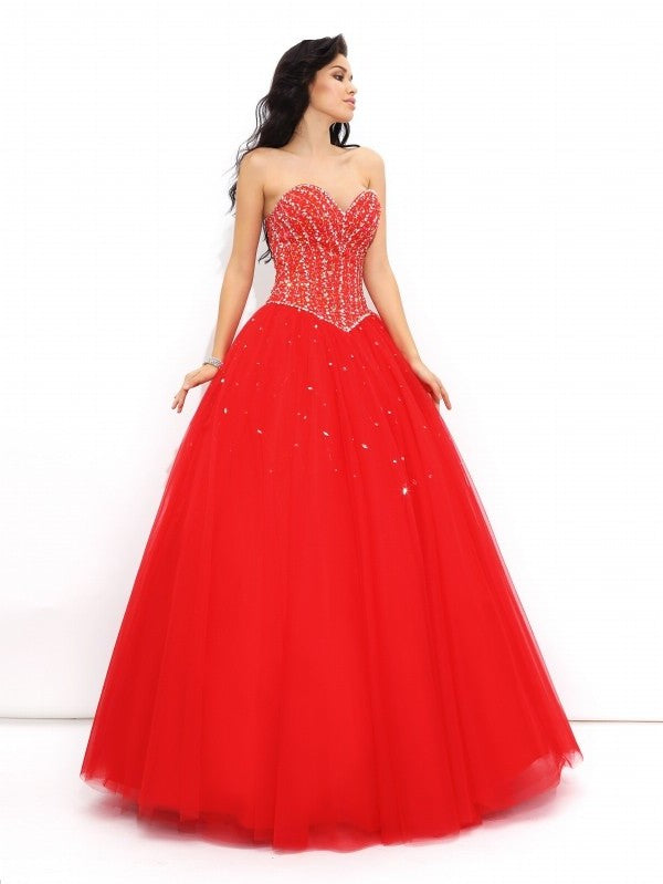 Ball Gown Sweetheart Beading Sleeveless Long Net Quinceanera Dresses DFP0002779
