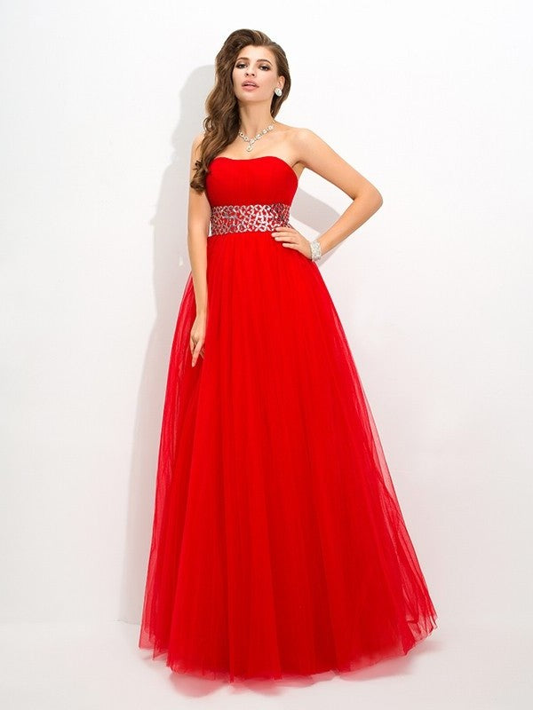 Ball Gown Strapless Beading Sleeveless Long Net Quinceanera Dresses DFP0003313