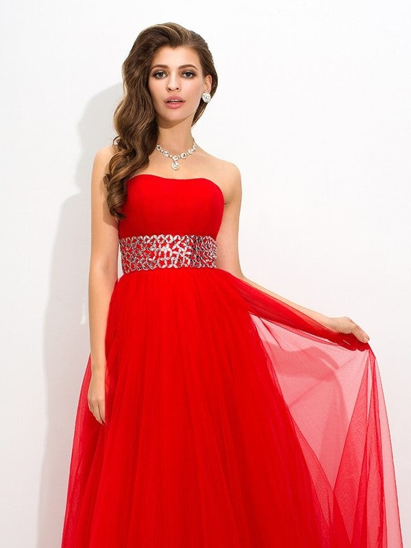 Ball Gown Strapless Beading Sleeveless Long Net Quinceanera Dresses DFP0003313