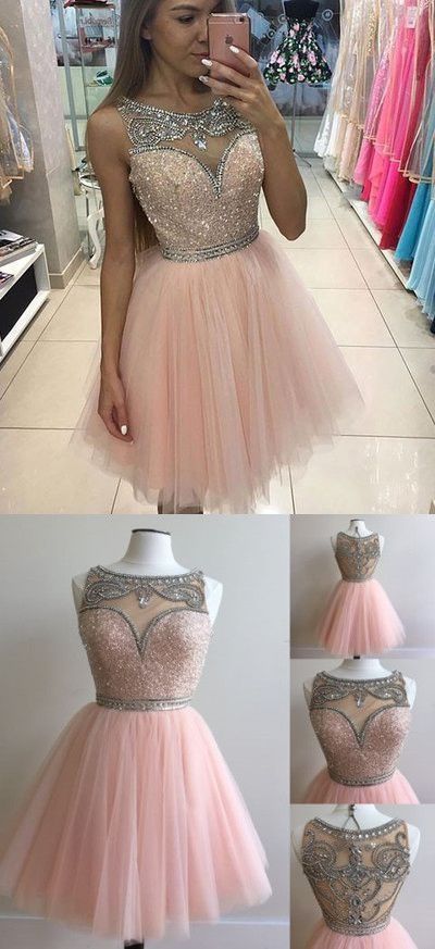 Junior Prom Dress Sheer Neck Short Cocktail Dress