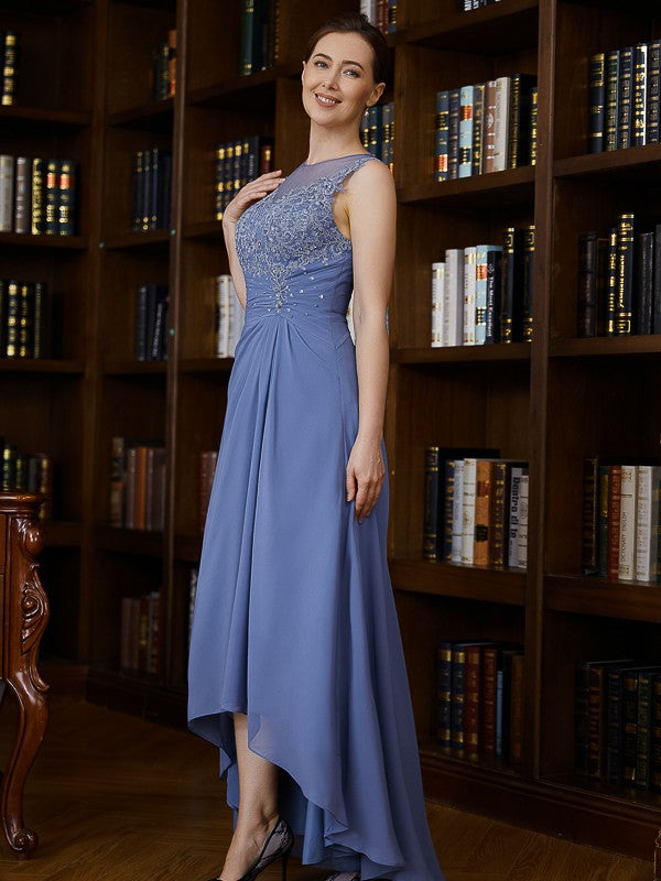Michaela A-Line/Princess Chiffon Applique Scoop Sleeveless Asymmetrical Mother of the Bride Dresses DFP0020257