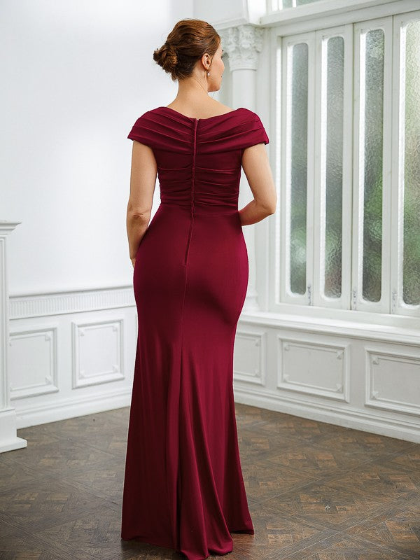 Violet Sheath/Column Jersey Ruched V-neck Short Sleeves Floor-Length Mother of the Bride Dresses DFP0020252