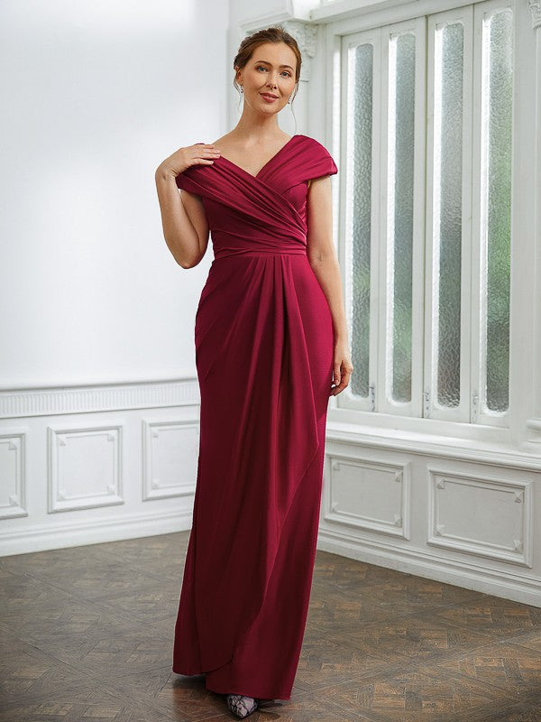 Violet Sheath/Column Jersey Ruched V-neck Short Sleeves Floor-Length Mother of the Bride Dresses DFP0020252